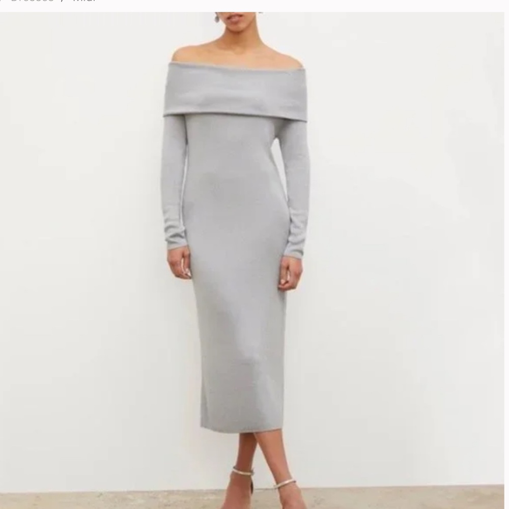 MM Lafleur Off Shoulder Grey Lalita Knit Jersey Midi Dress, Size Small NWOT - Picture 5 of 5
